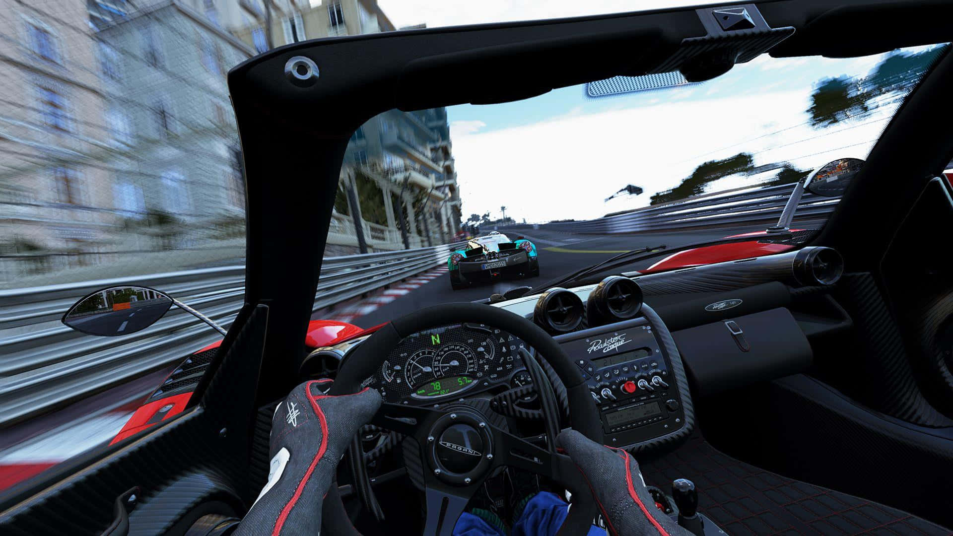 A Screenshot Of A Racing Game With A Steering Wheel