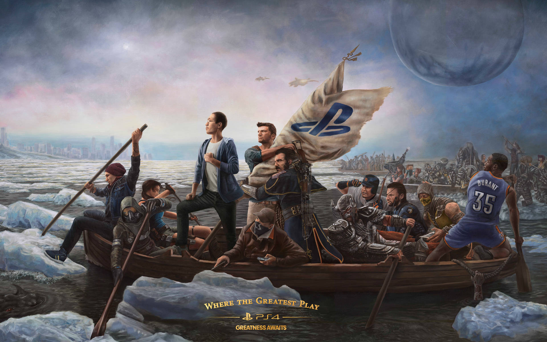 Bedste PS4-karakterer, der sejler båd ved skumringens scene Wallpaper