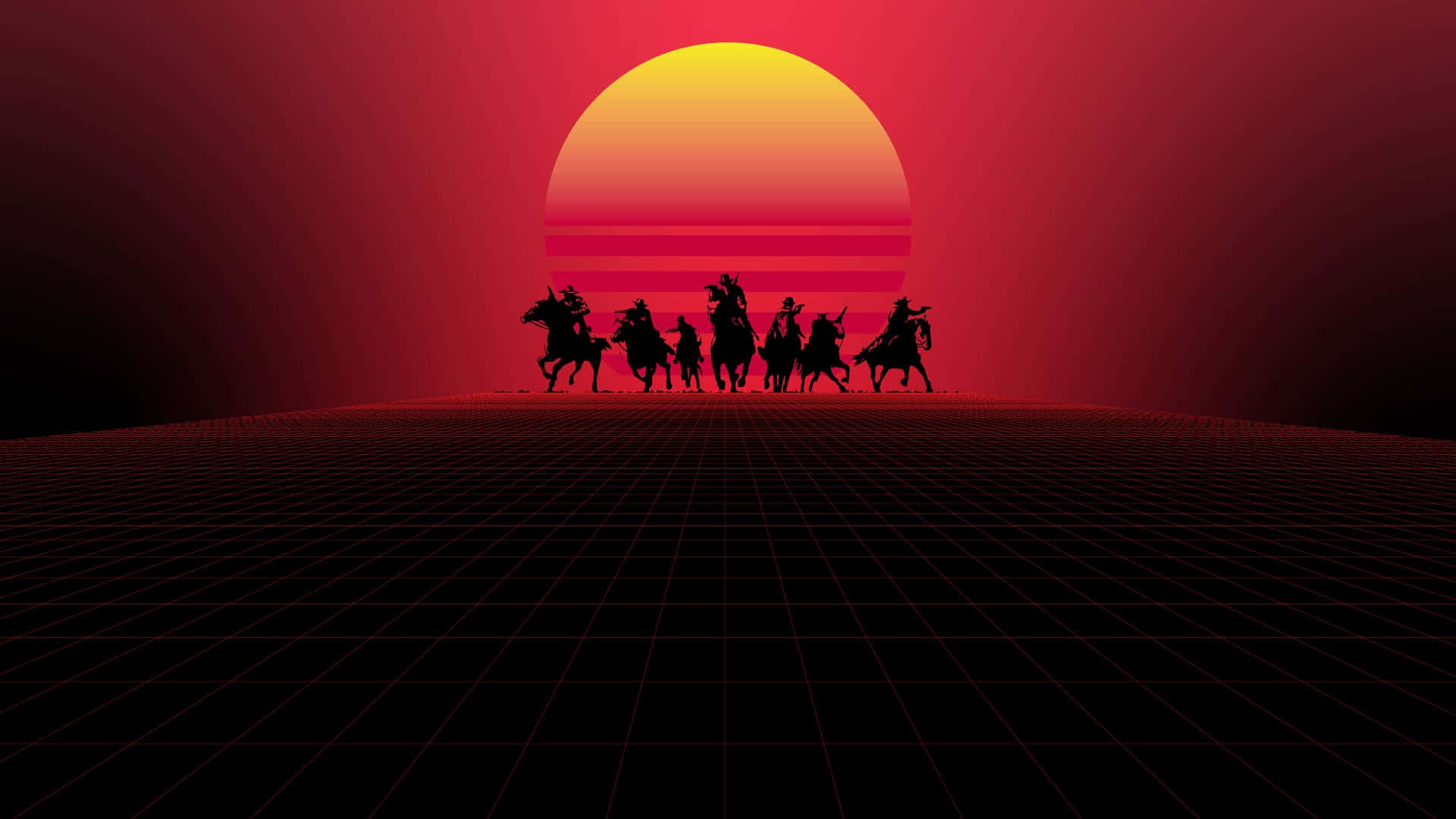 Best Red Dead Redemption 2 Cowboys Riding Horses Sun Backdrop Background