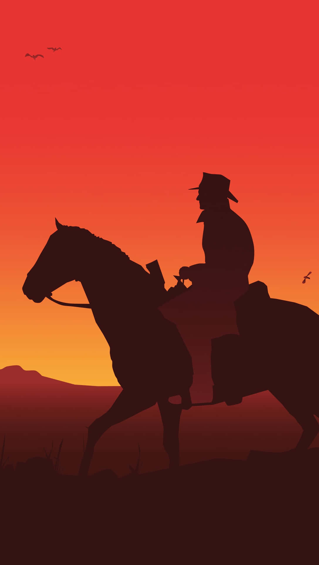 Best Red Dead Redemption 2 Cowboy On A Horse Orange Backdrop Background