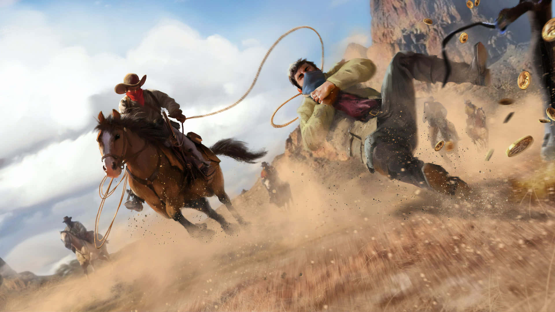 Migliorsfondo Di Red Dead Redemption 2: Un Cowboy Che Cattura Un Uomo
