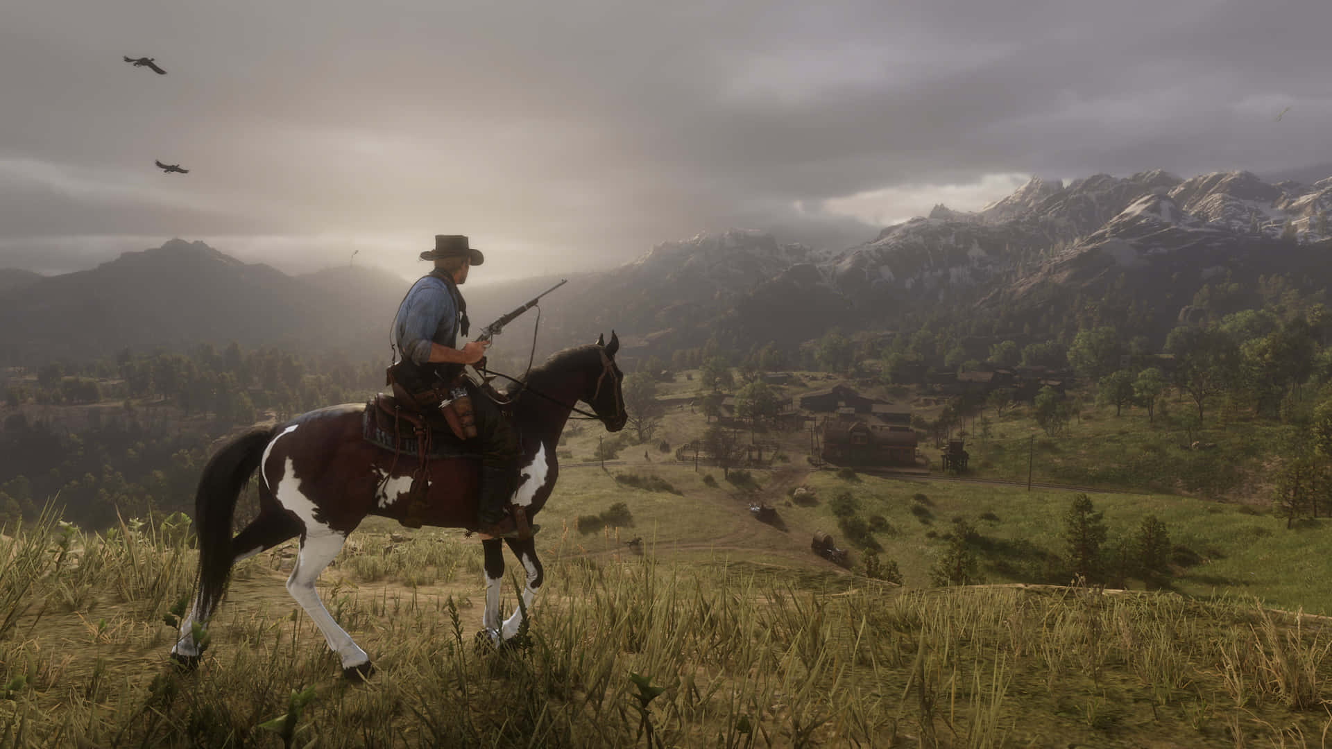 Best Red Dead Redemption 2 Arthur Morgan With His Horse On A Hill Background