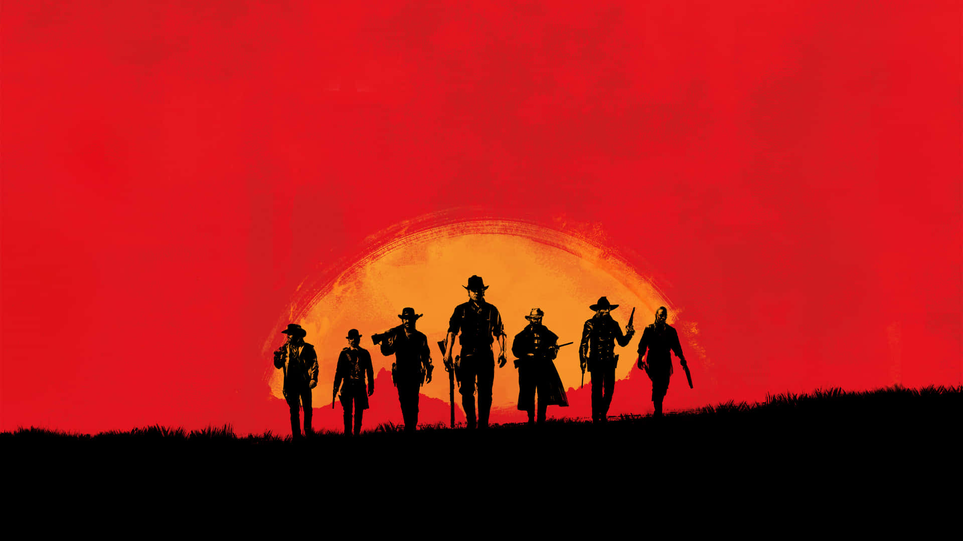 Bästared Dead Redemption 2-cowboys Med En Solnedgång I Bakgrunden.
