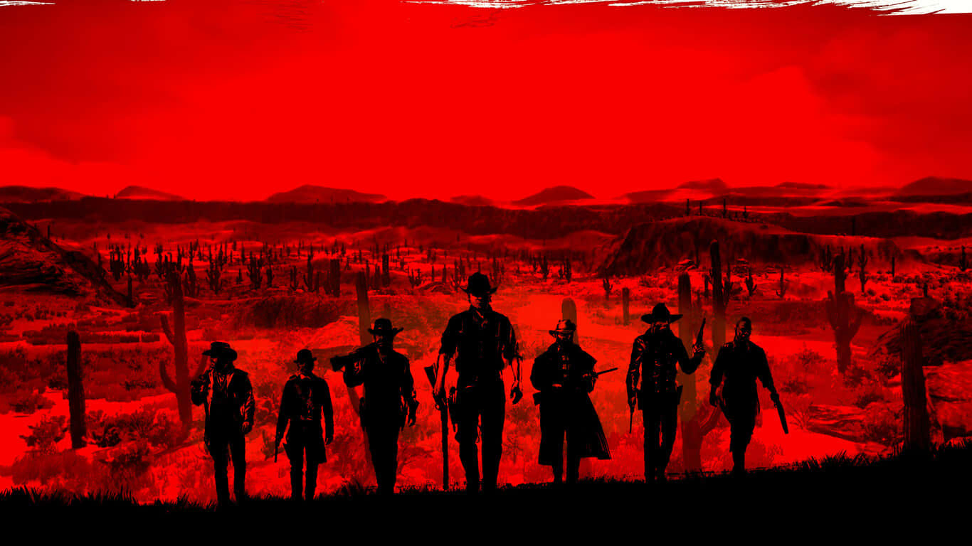 Best Red Dead Redemption 2 Cowboys Walking Red Backdrop Background