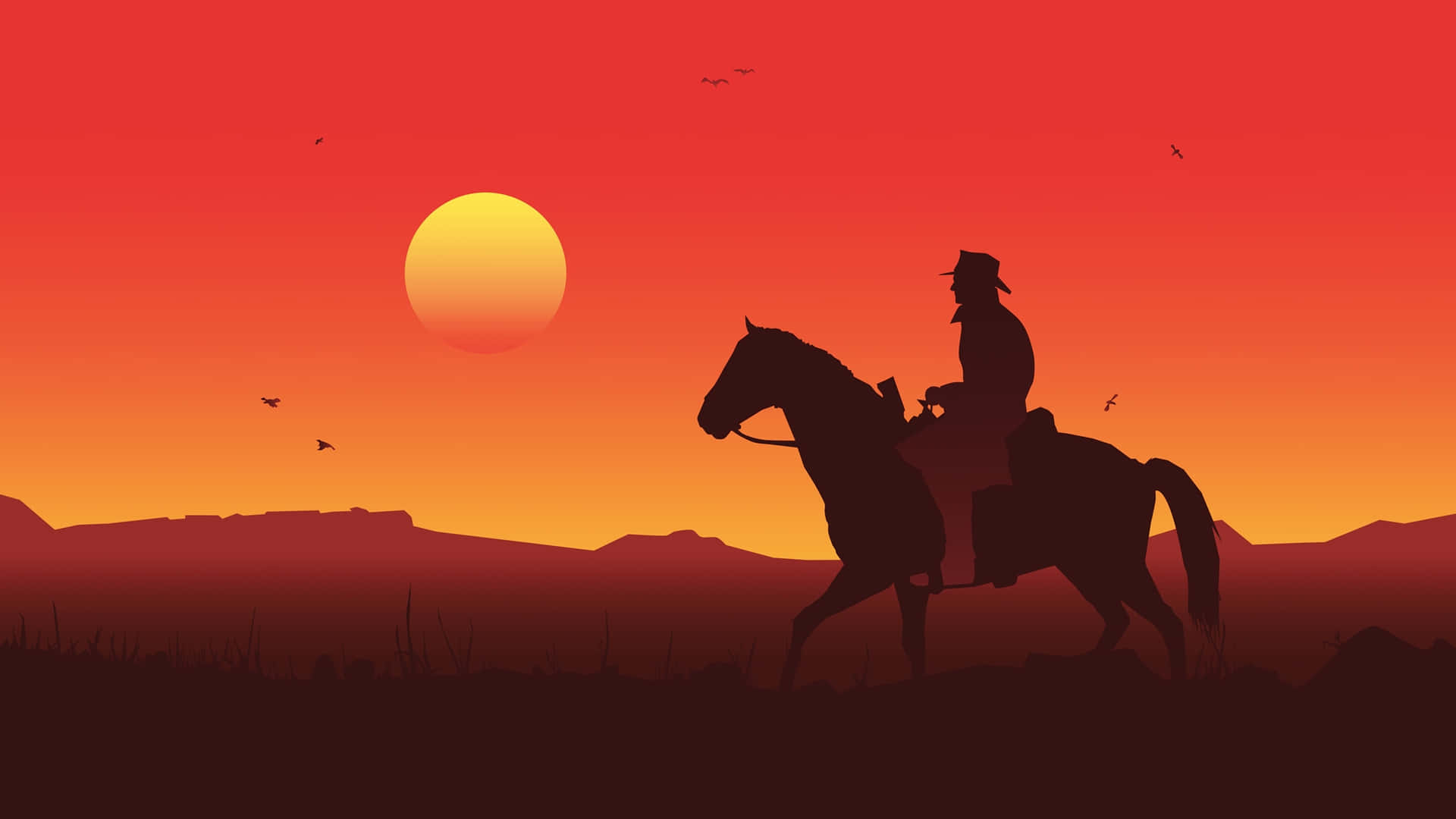Bästabakgrundsbild Med Solnedgång Och Cowboys Från Red Dead Redemption 2