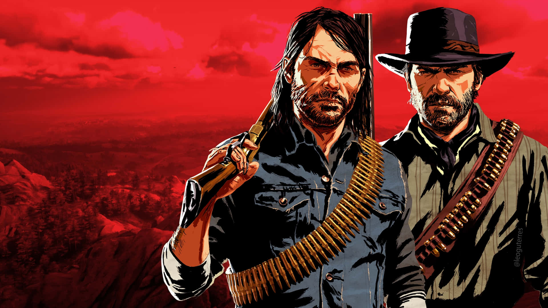 Best Red Dead Redemption 2 John Marston And Arthur Morgan Red Backdrop Background