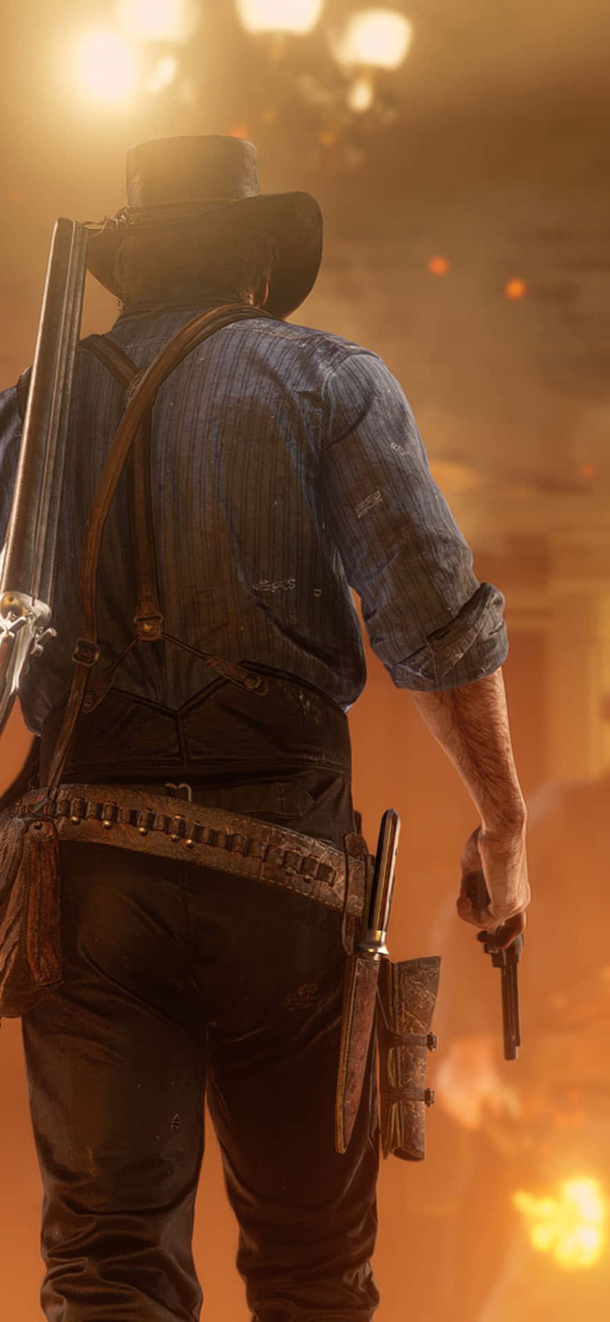 Bästabakgrundsbild Med En Cowboy Från Red Dead Redemption 2 Med En Pistol