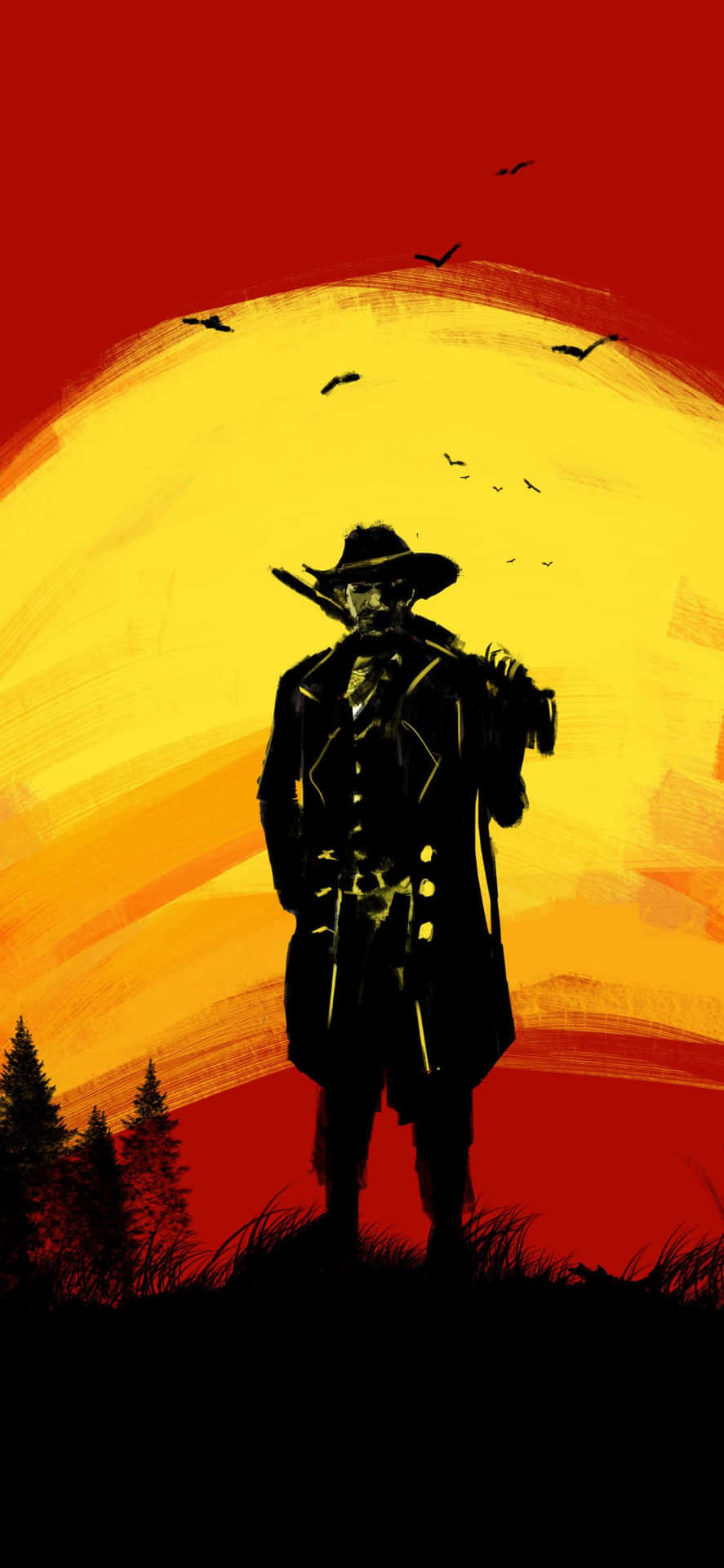 Bästared Dead Redemption 2-målningen Av En Cowboy Med En Hagelgevär Som Bakgrund.