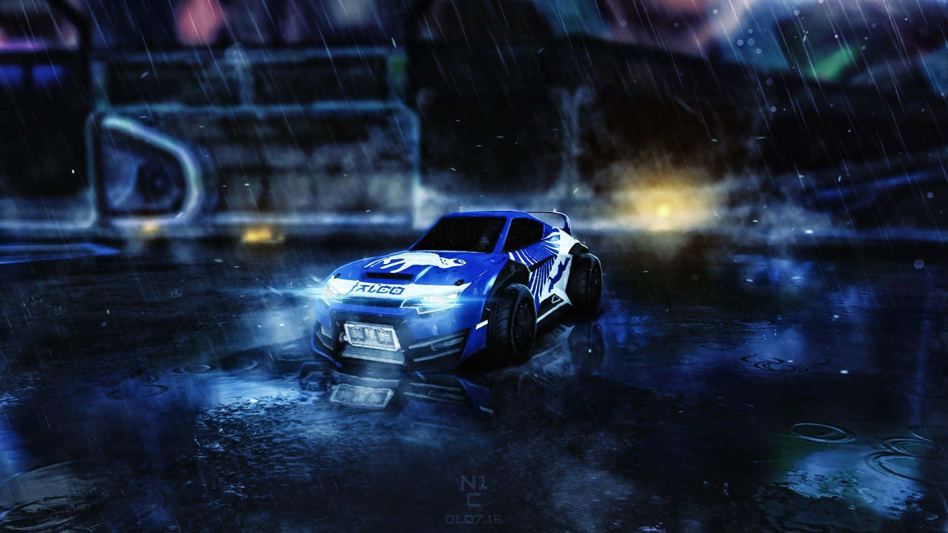 Enblå Bil I Regnet