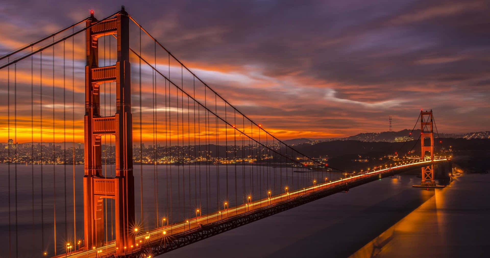 Guldbroen ved solnedgang den bedste San Francisco-baggrund