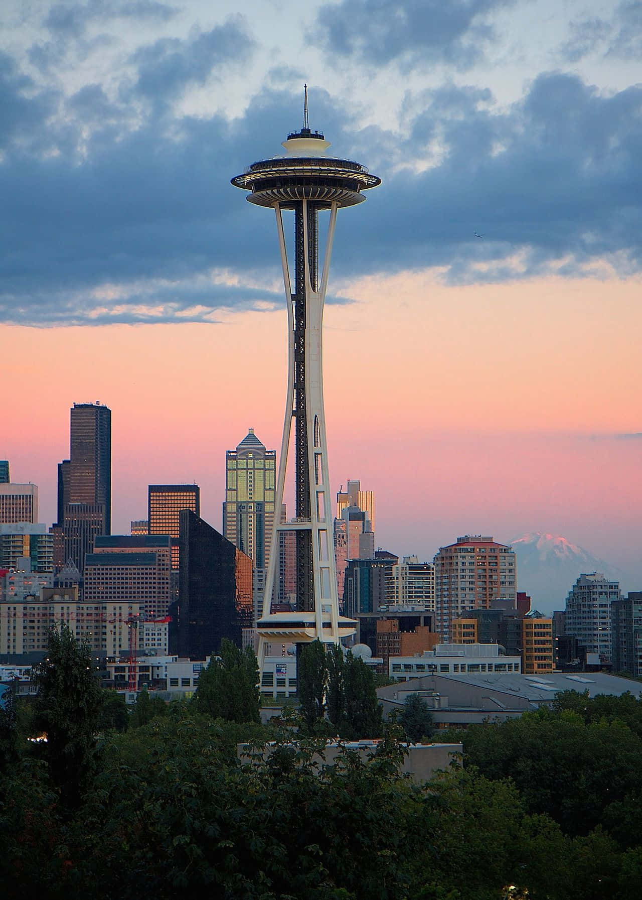 Sfondodell'immagine Del Tramonto Della Space Needle, Il Miglior Sfondo Di Seattle