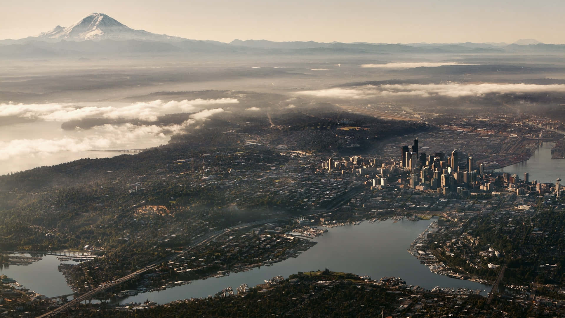 Flygfotografifrån Ovan - Bästa Bakgrundsbilden För Seattle.
