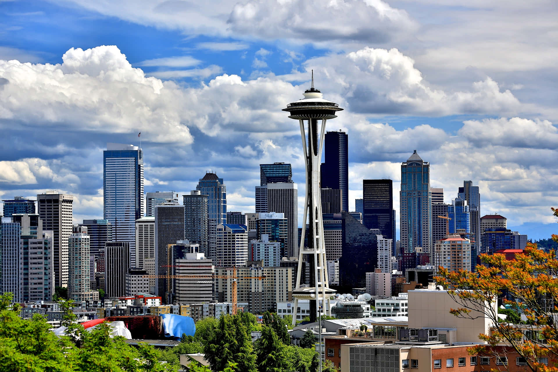 Space Needle During A Bright Day Best Seattle Background