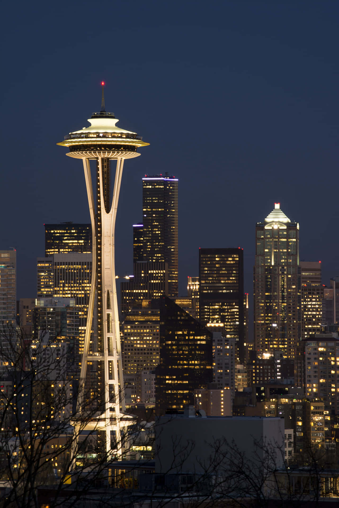 Spaceneedle Nachtporträt Beste Seattle Hintergrund