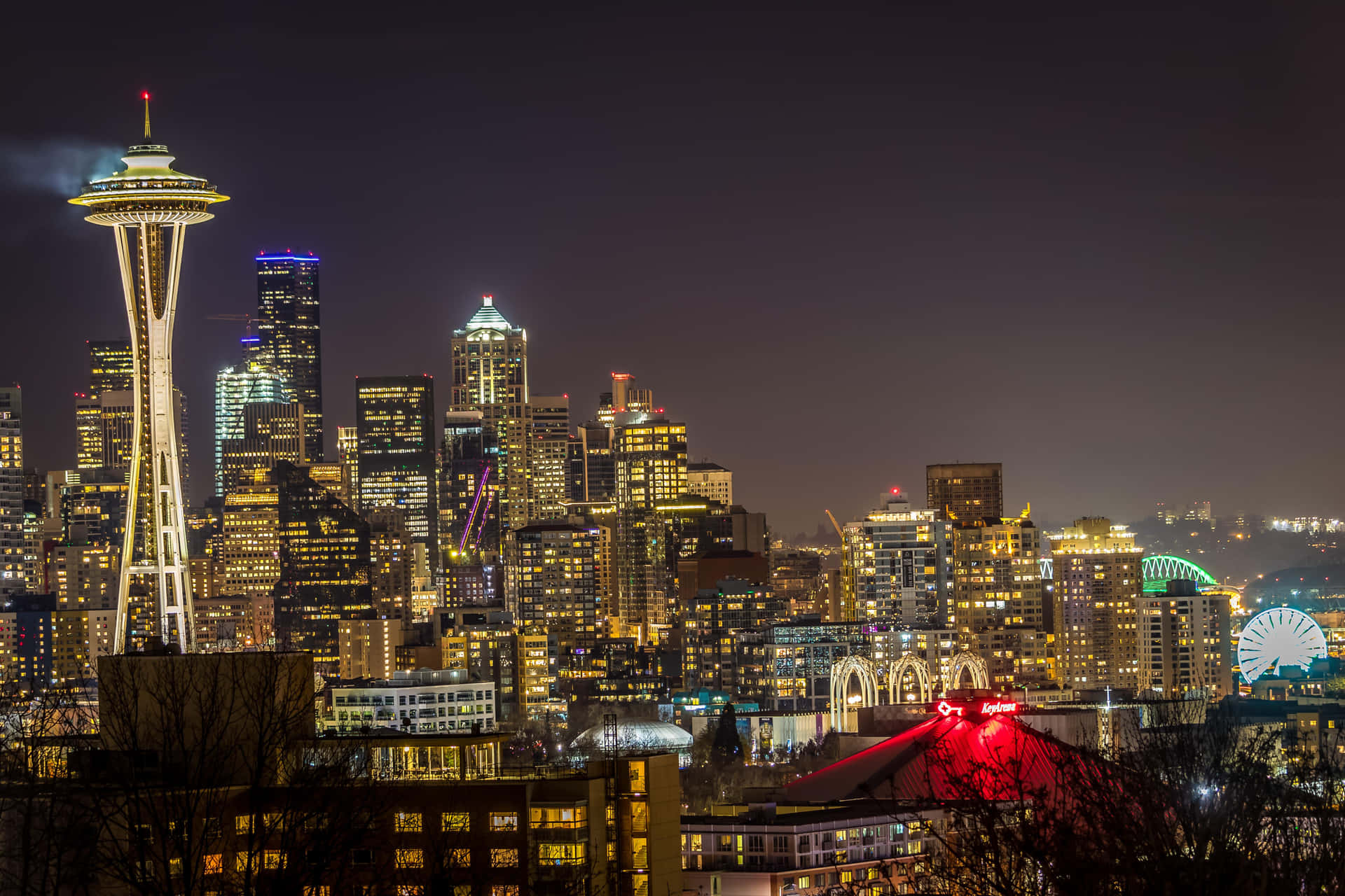 Stadssiluettljus Bästa Seattle Bakgrundsbild.