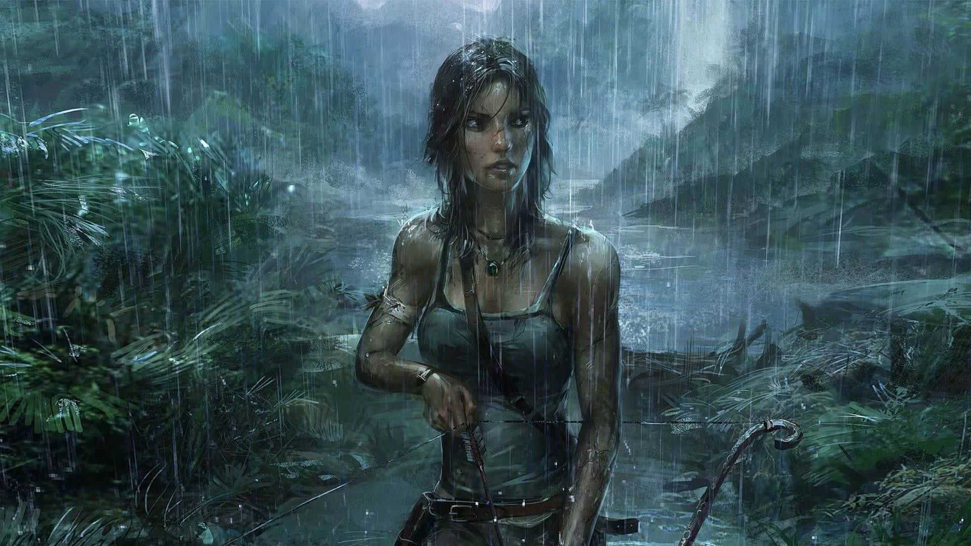 Udforske den ekshilerne verden af Shadow of the Tomb Raider med dette eventyrlystne skrivebord tapet.