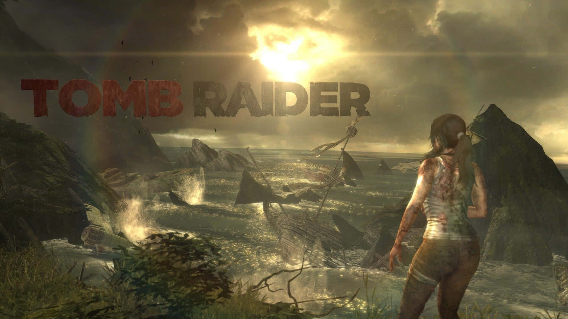 Denne baggrund viser skærmbilleder fra 'Tomb Raider'.