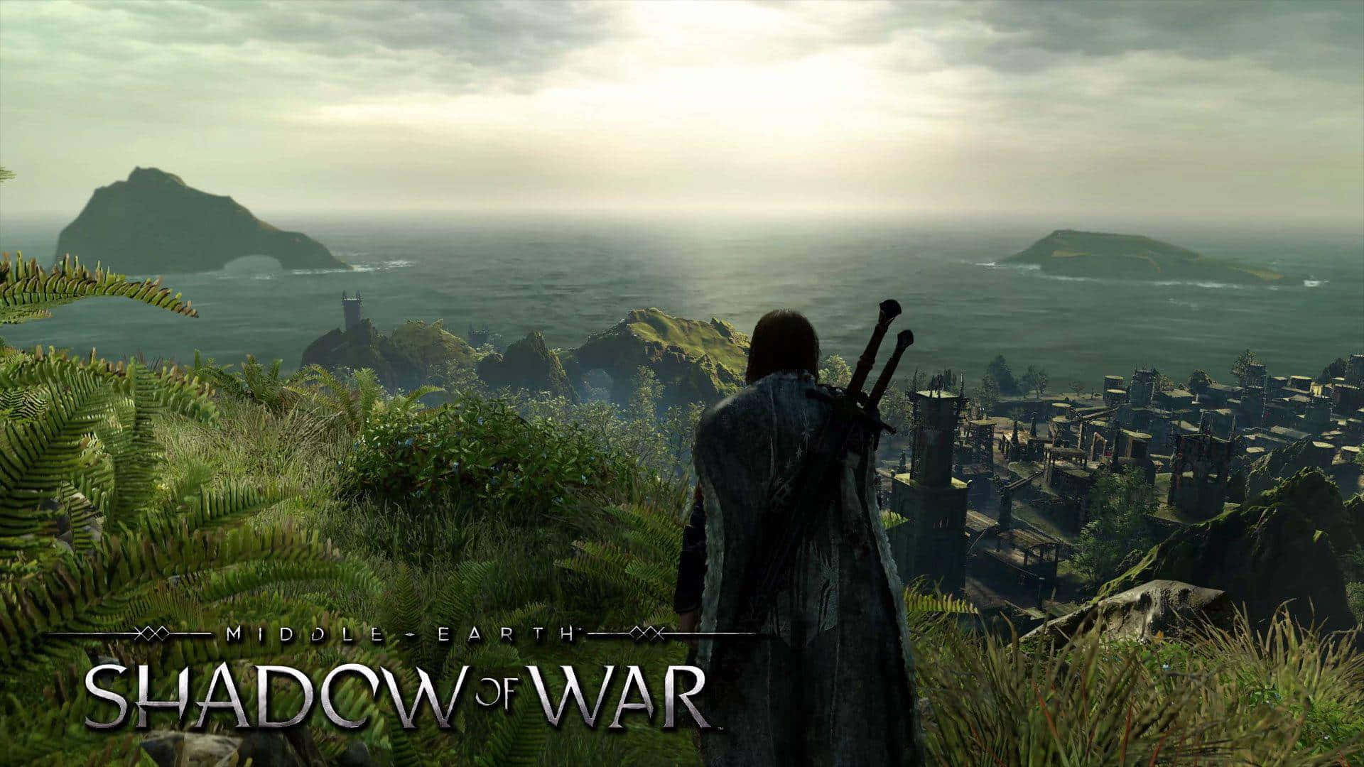 Bestesshadow Of War Hintergrundbild: Talion Überblickt Die Stadt.