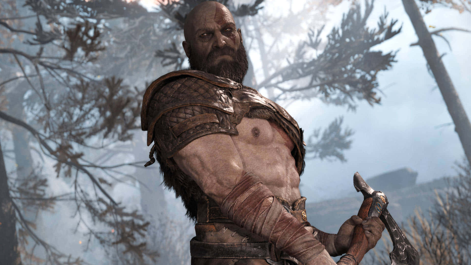 Bedste skygge fra krigsbaggrund Kratos med en økse