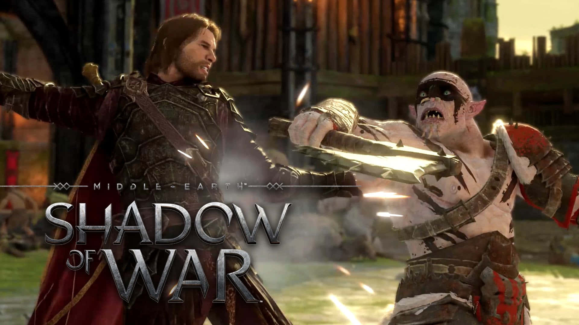 Caption: Epic Battle Scene - Shadow Of War Background