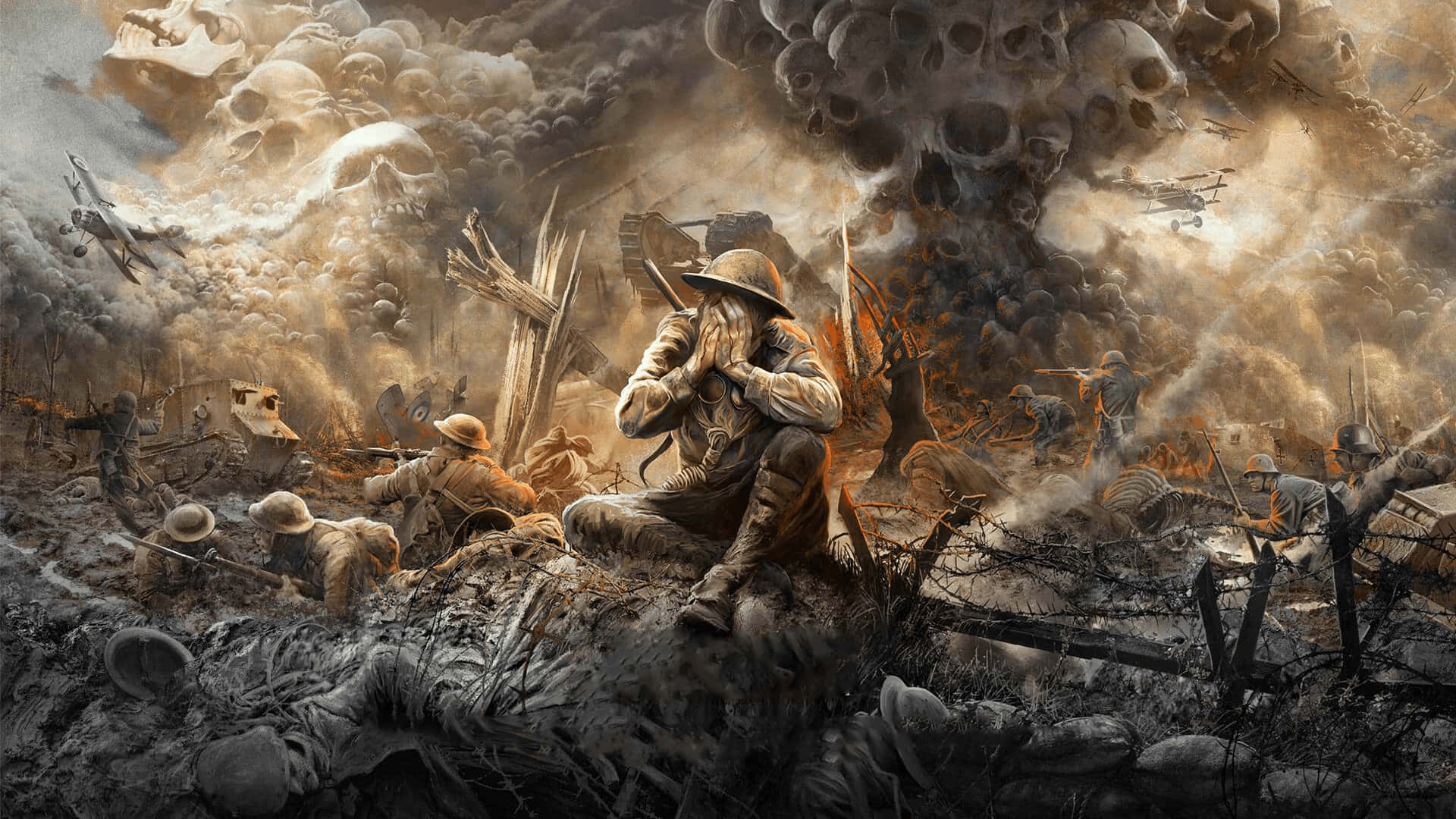 Bestesshadow Of War Hintergrundbild: Soldaten In Einem Tödlichen Schlachtfeld