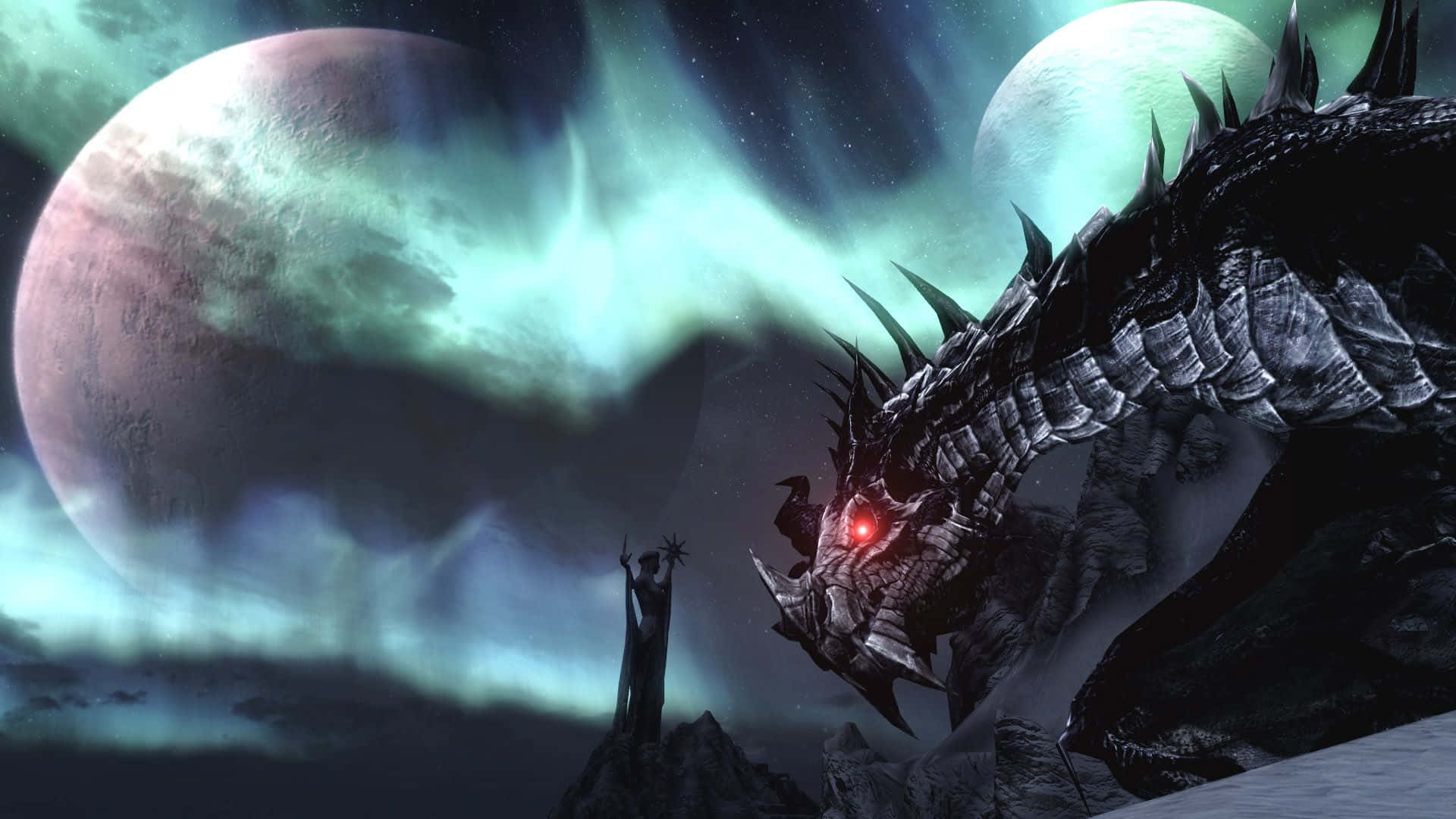 Bedste Skyrim Dragon ved fuldmånen Wallpaper