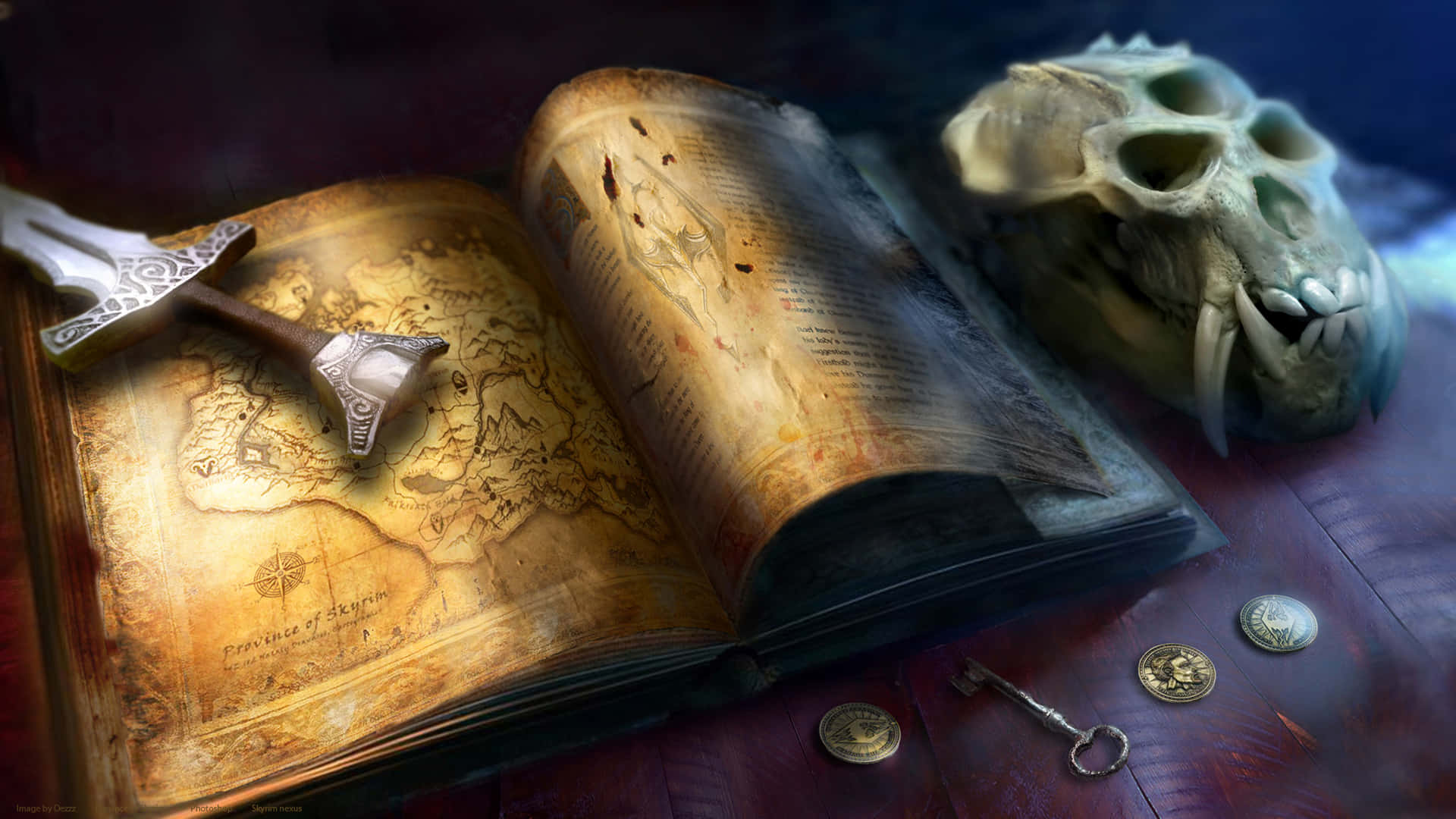 Best Skyrim Map, Coins, And Skull Wallpaper