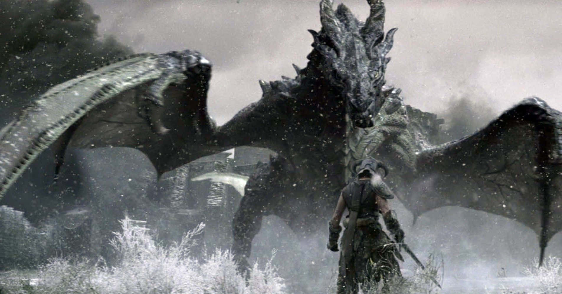 Mejorskyrim Dragonborn Y Dragón Alduin. Fondo de pantalla
