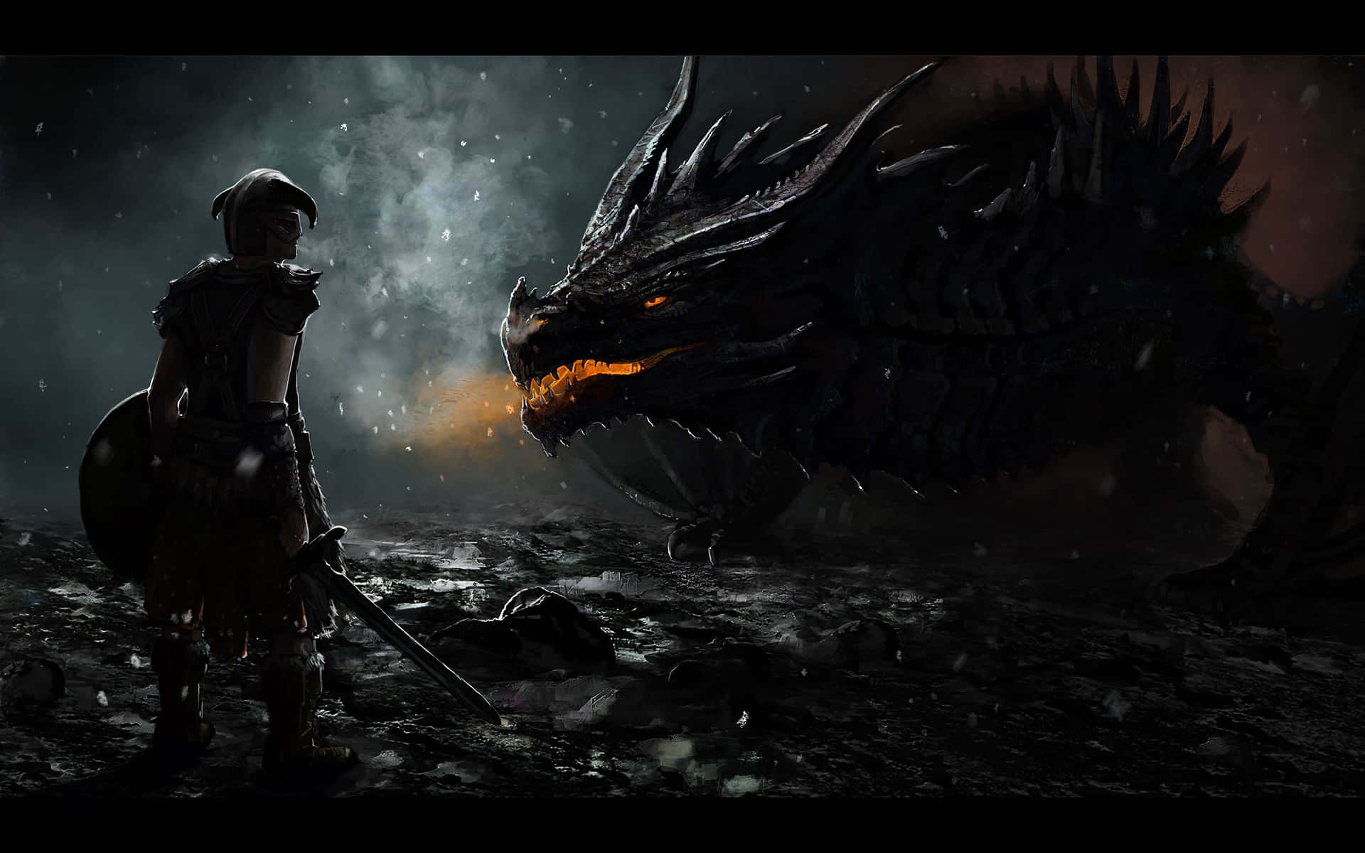 Elmejor Guerrero De Skyrim Enfrentando A Un Dragón. Fondo de pantalla