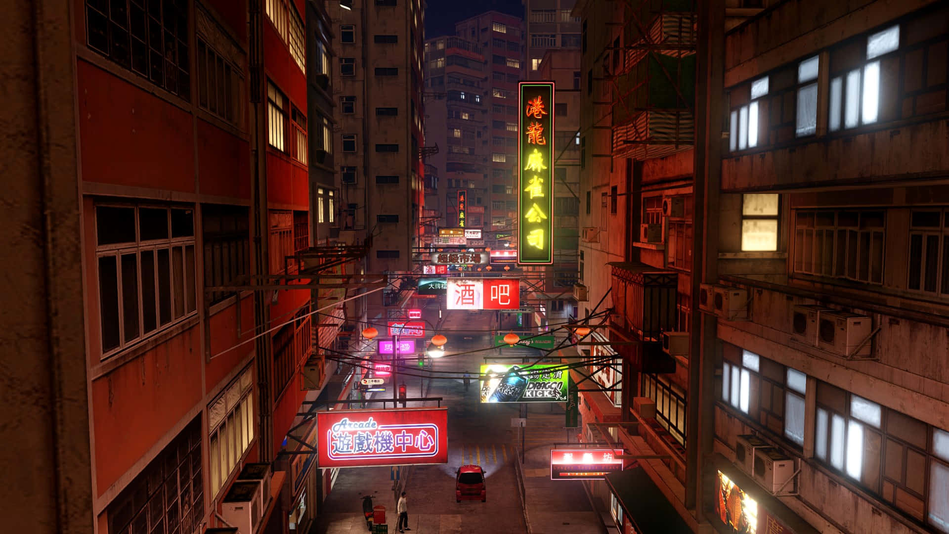 Bästabakgrunden För Sleeping Dogs Med Neonskyltar Från Hong Kongs Gator.