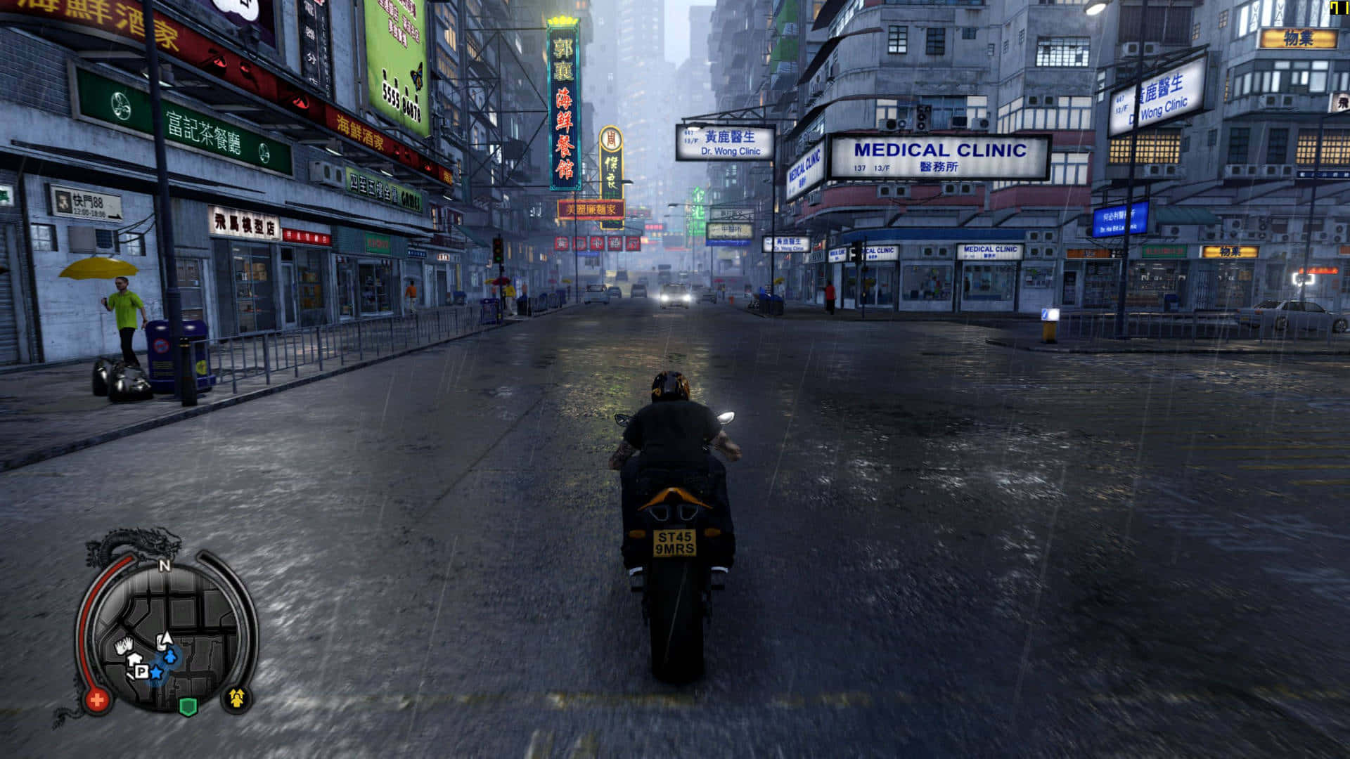 Bästabakgrunden För Sleeping Dogs Där Man Rider En Motorcykel I Spelet.