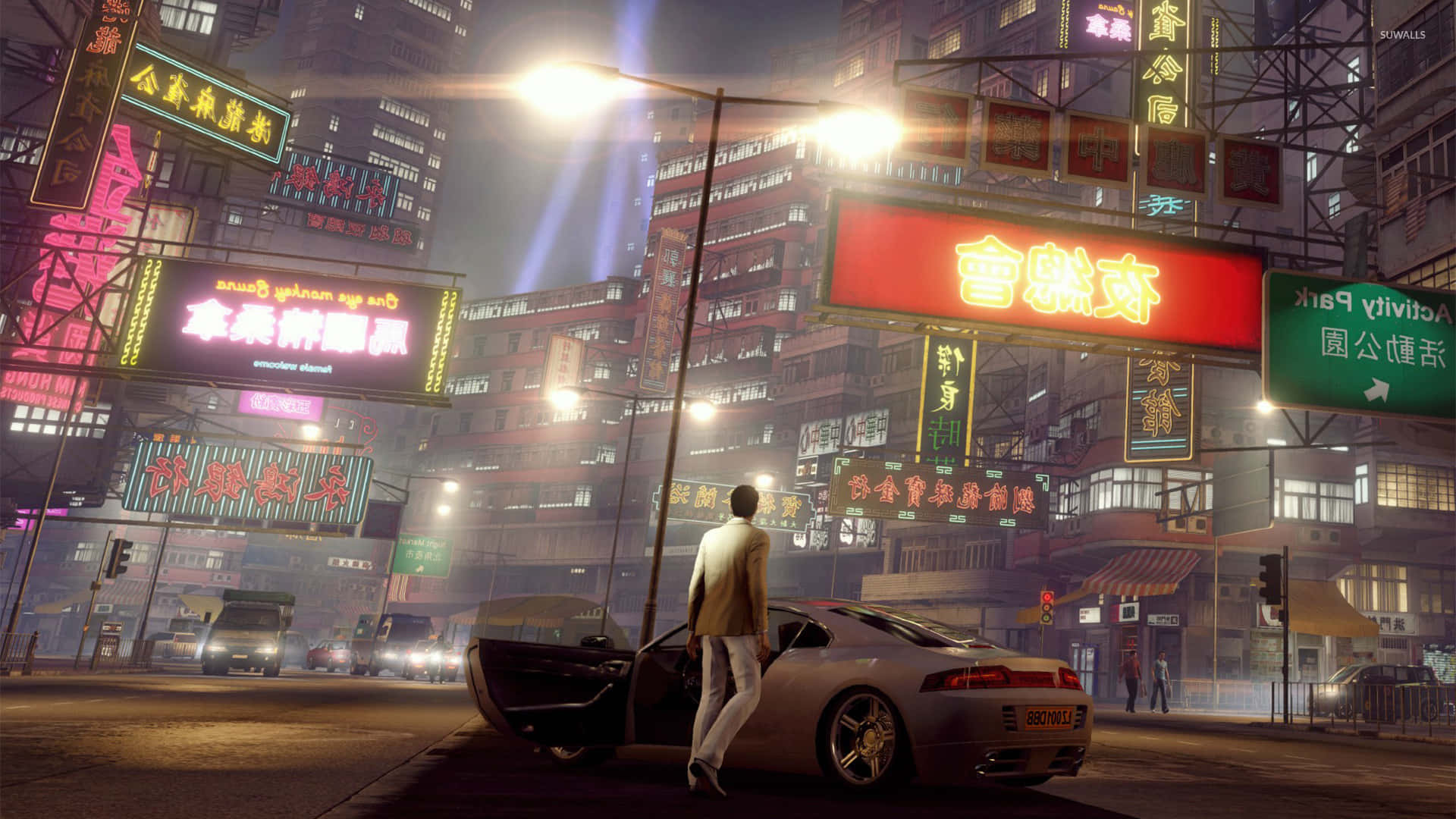 Bästabakgrundsbilden För Sleeping Dogs Med Ljus Hong-kong-gata.