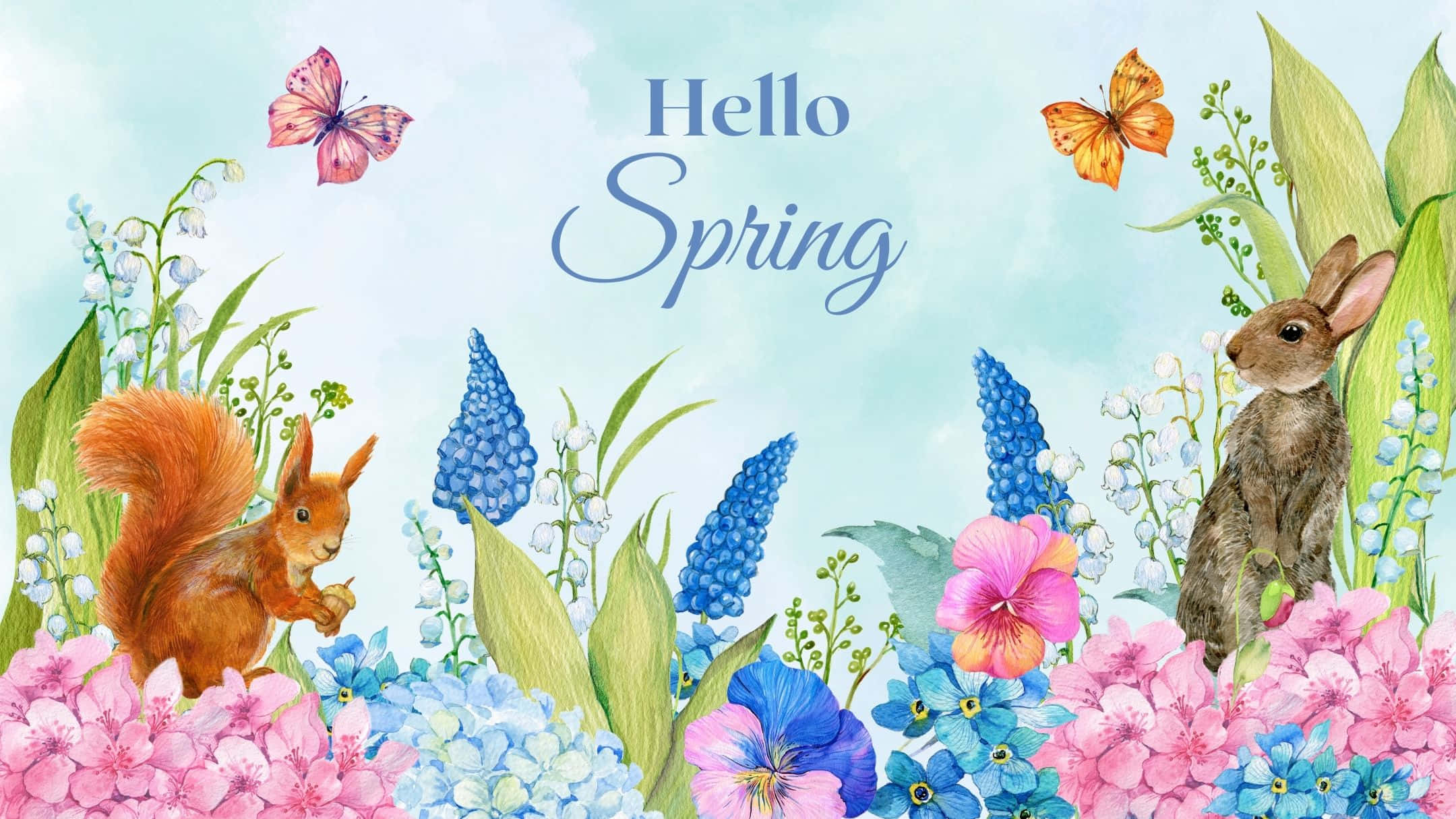 Hello Best Spring Flower And Butterflies Background
