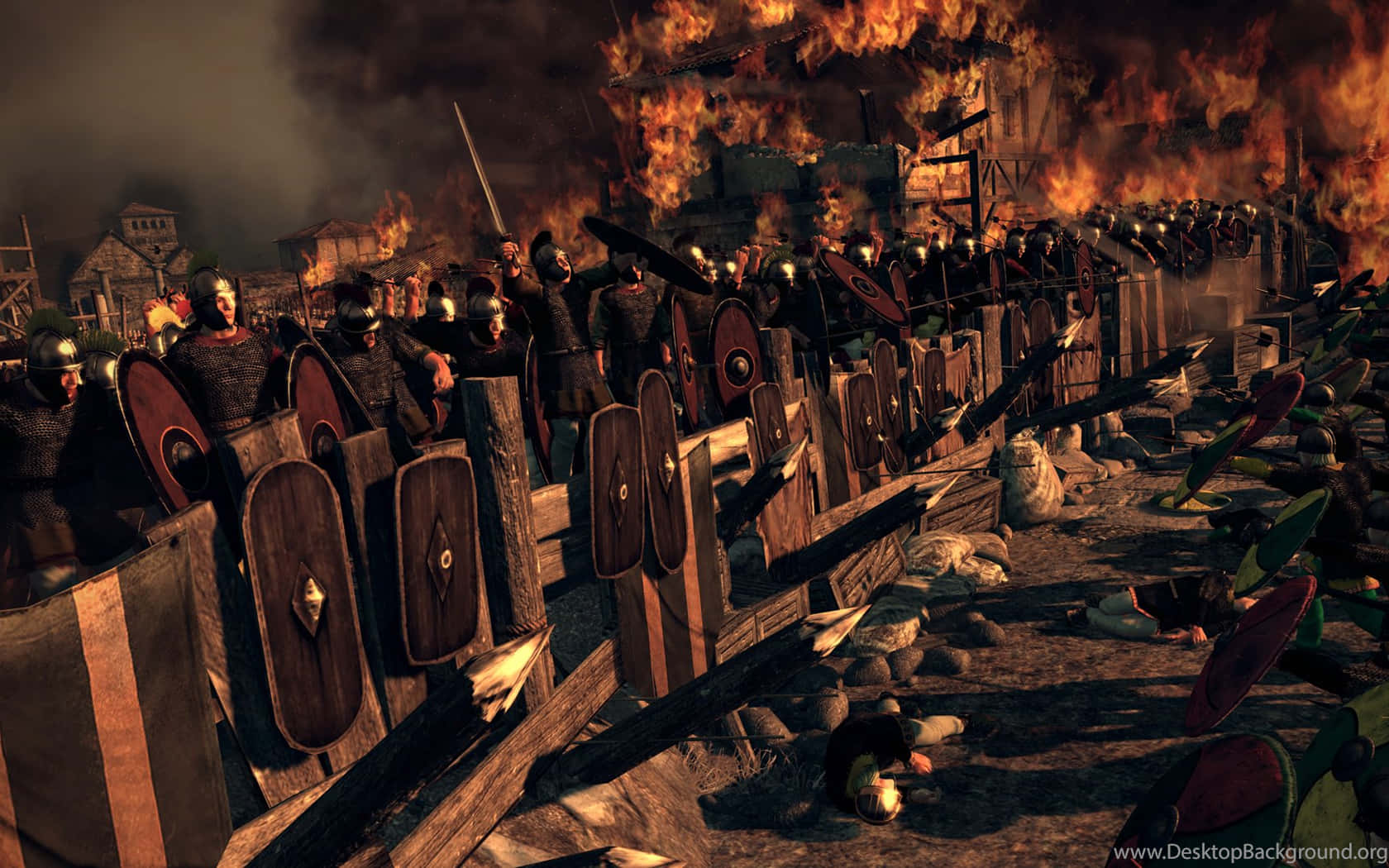 A Screenshot Of A Battle Between Romans And A Fire