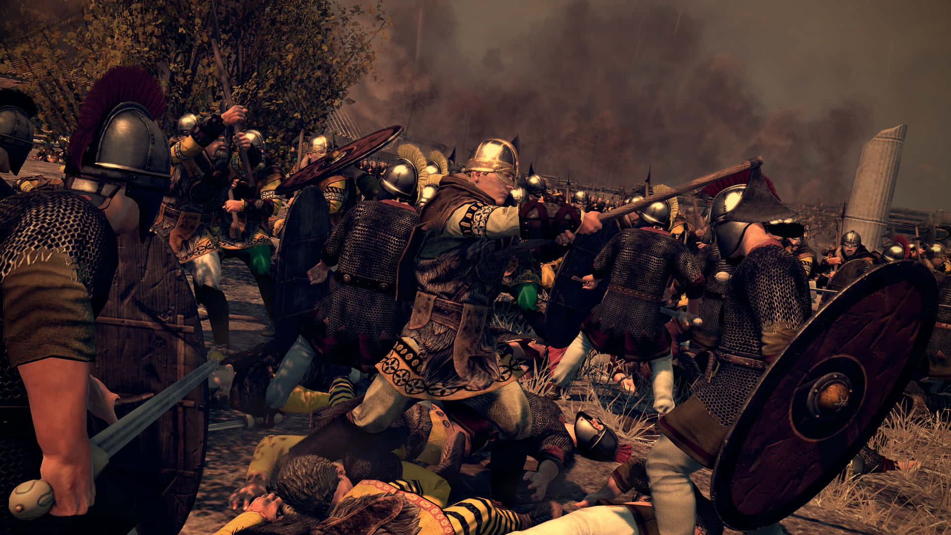 A Group Of Men In Armor Fighting In A Battle