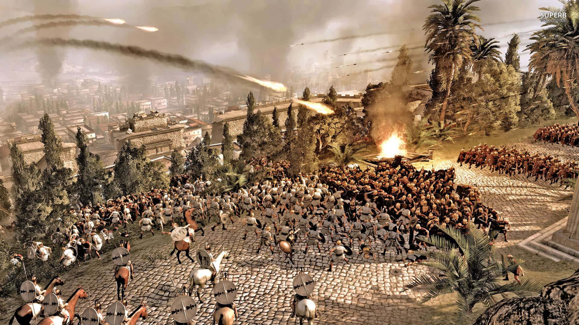 Bestestotal War Rome 2 Hintergrundbild Mit Feuerbällen.