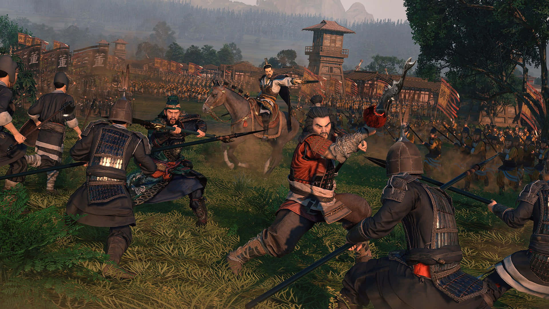 A Group Of Men In Armor Are Fighting In A Game