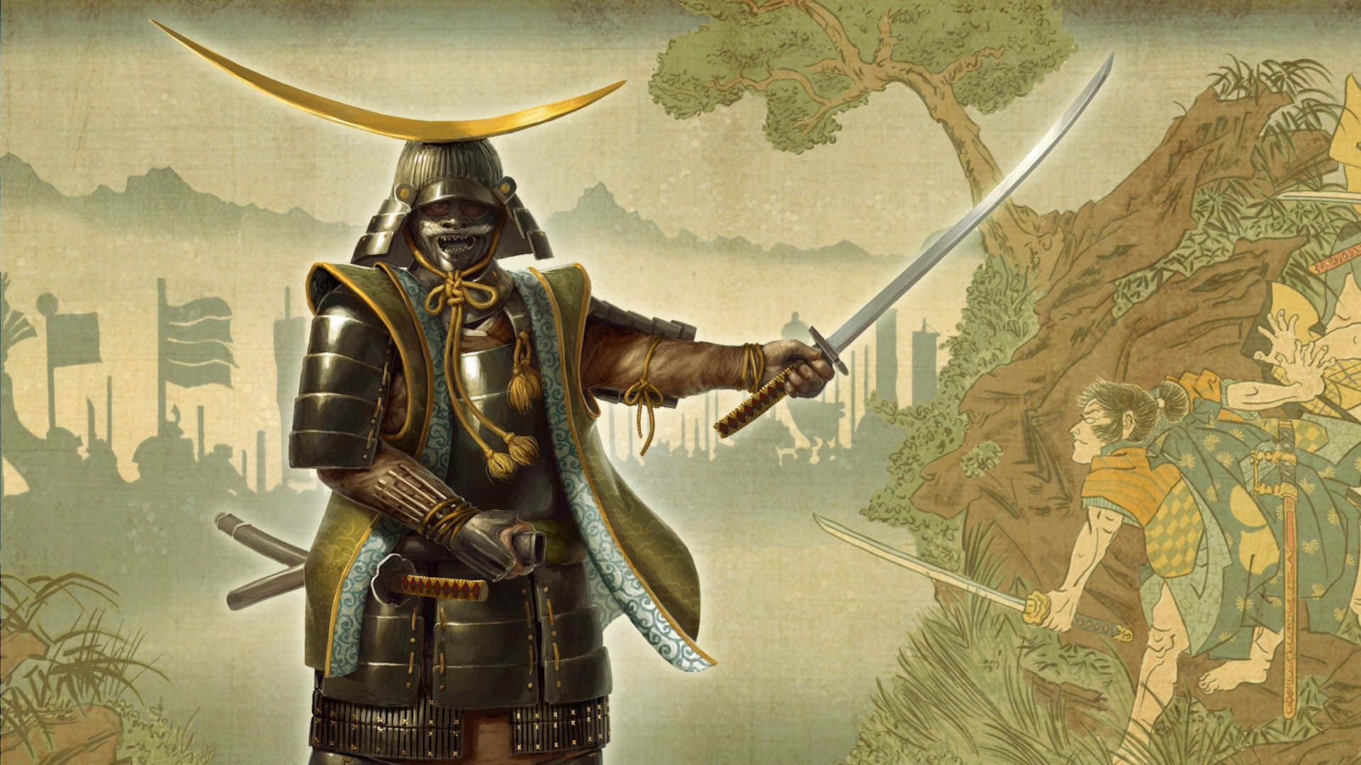 Antikshirasaya Och Fruktansvärd Samurajrustning Kombineras För Att Skapa En Realistisk Landskap I Spelet Total War Shogun 2.