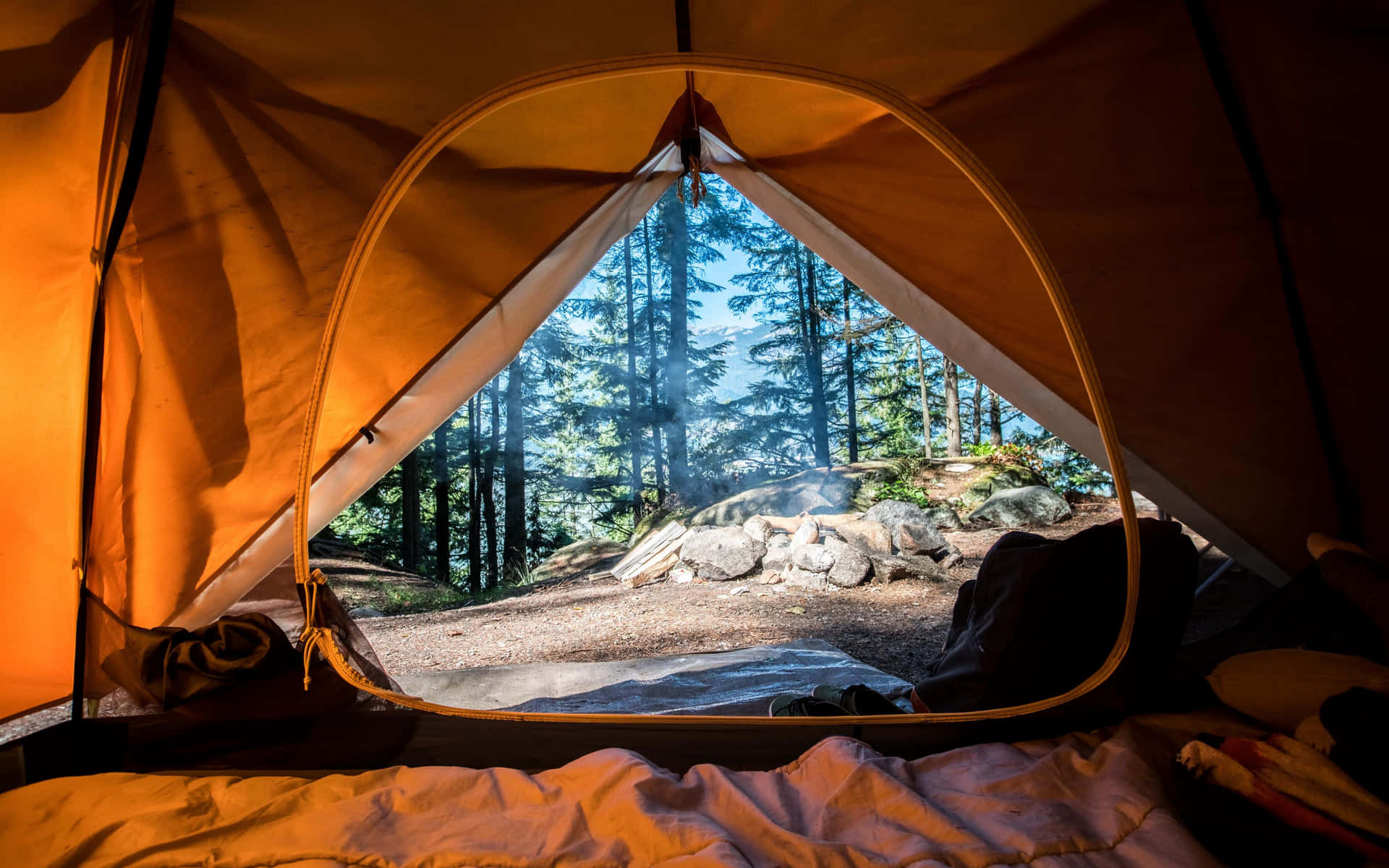 A Tent With A View Of A Forest