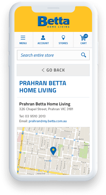 Betta Home Living Store Location Mobile Display PNG