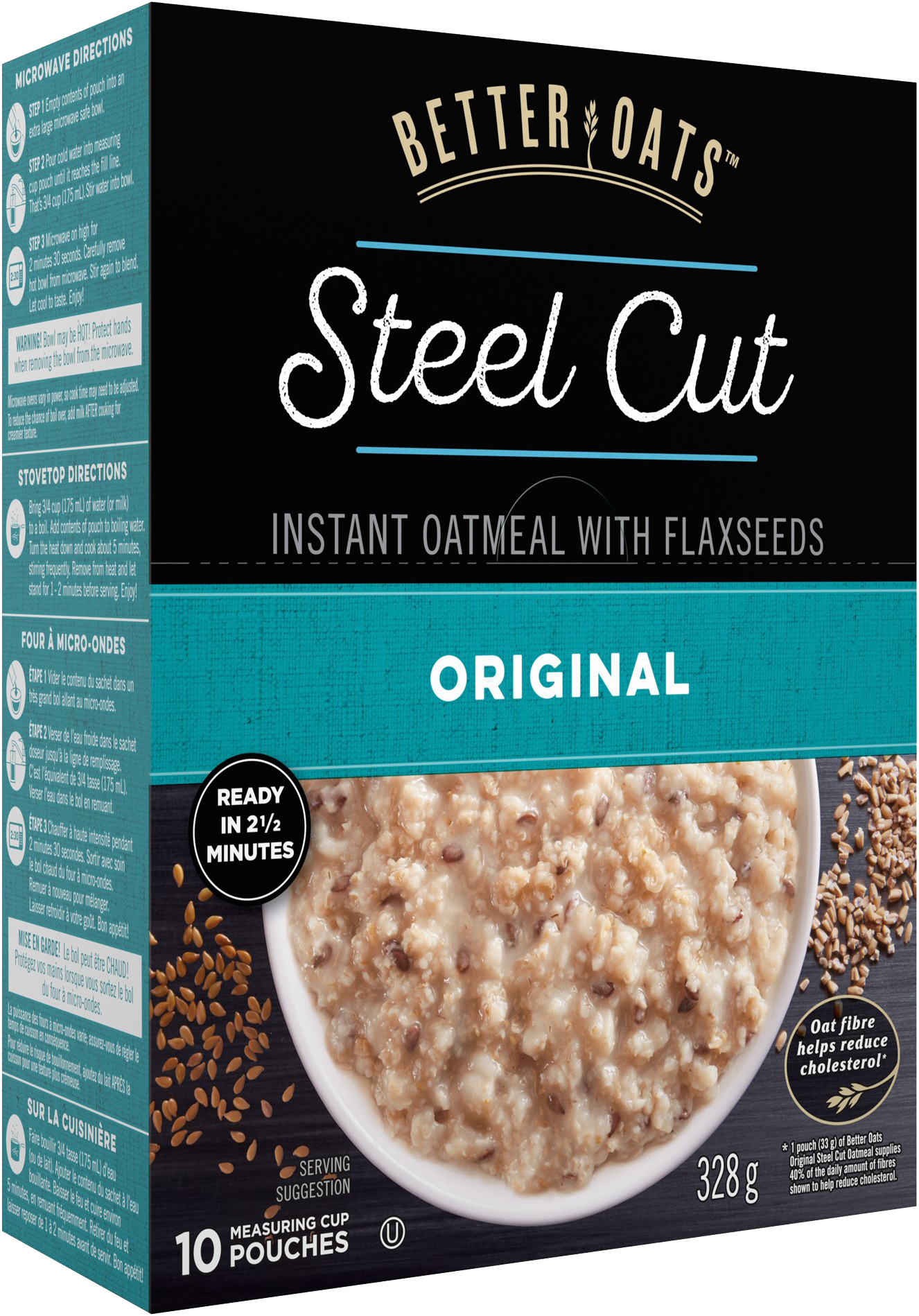 Better Oats Steel Cut Instant Oatmeal Original Flaxseeds PNG