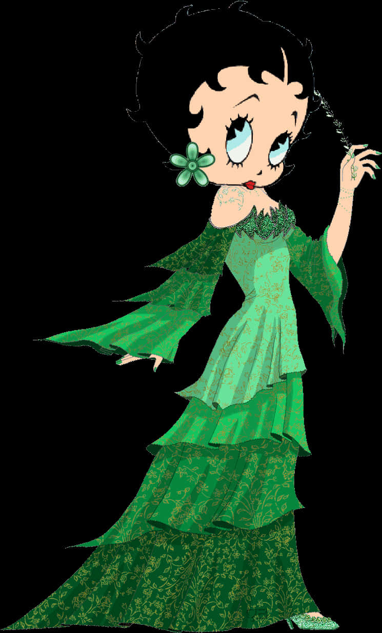 Betty Boop Green Gown Floral Accent PNG