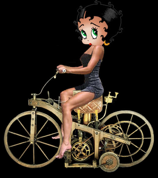 Betty Boop Riding Steampunk Bicycle PNG