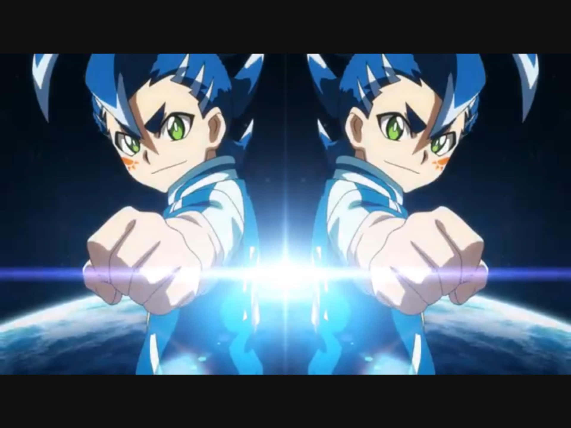 Two Anime Characters With Blue Eyes And A Fist
