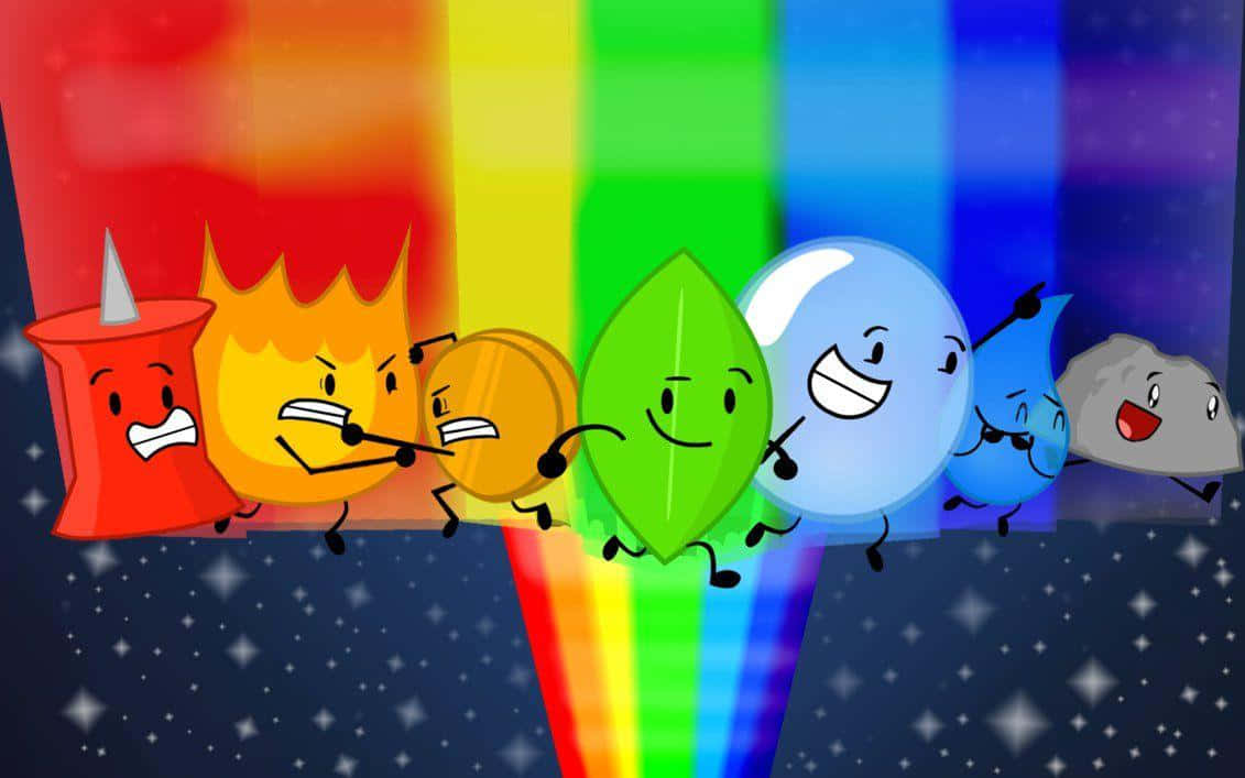 A Cartoon Of A Rainbow With Different Characters