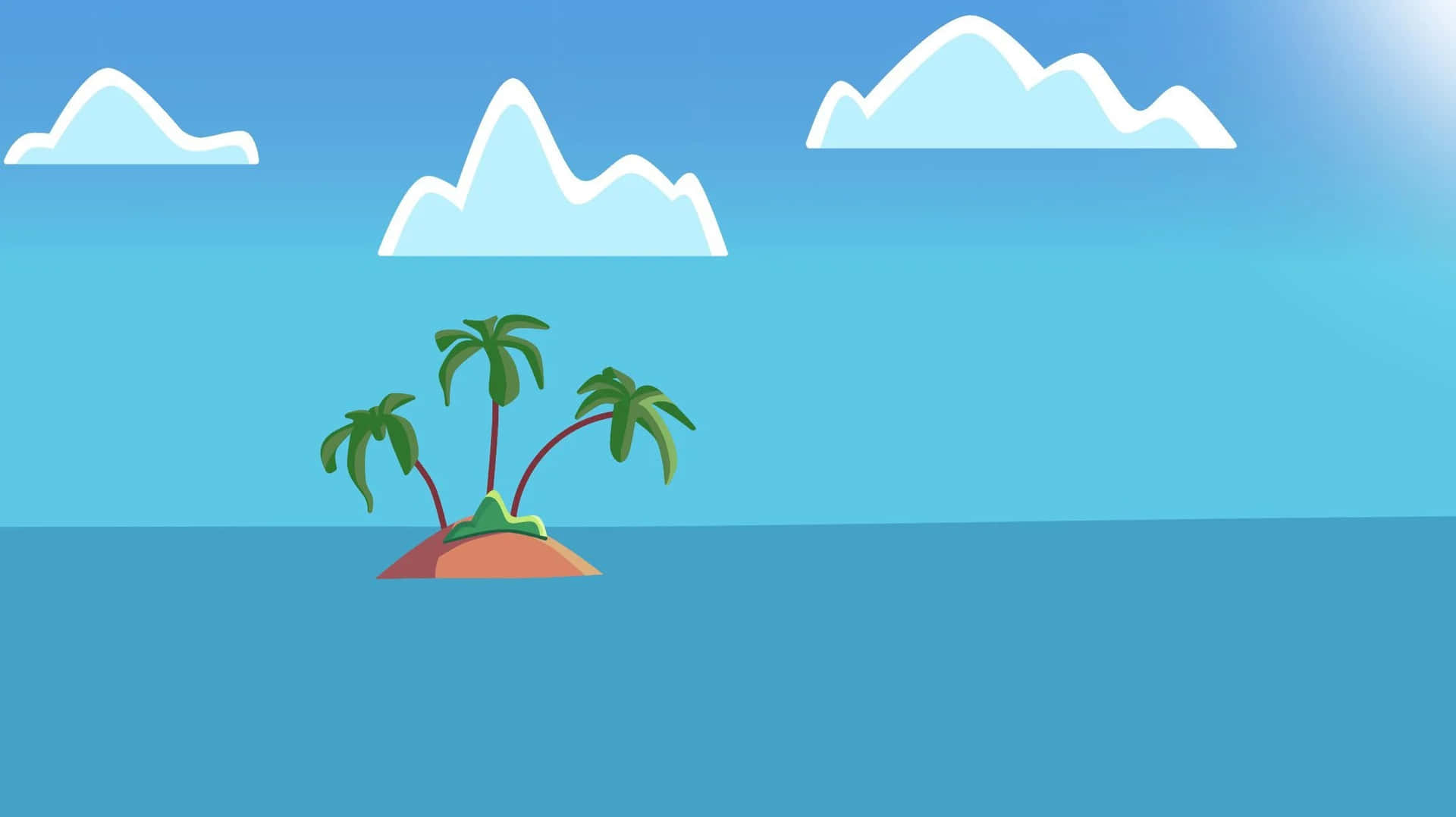 A Cartoon Island With Palm Trees And Mountains