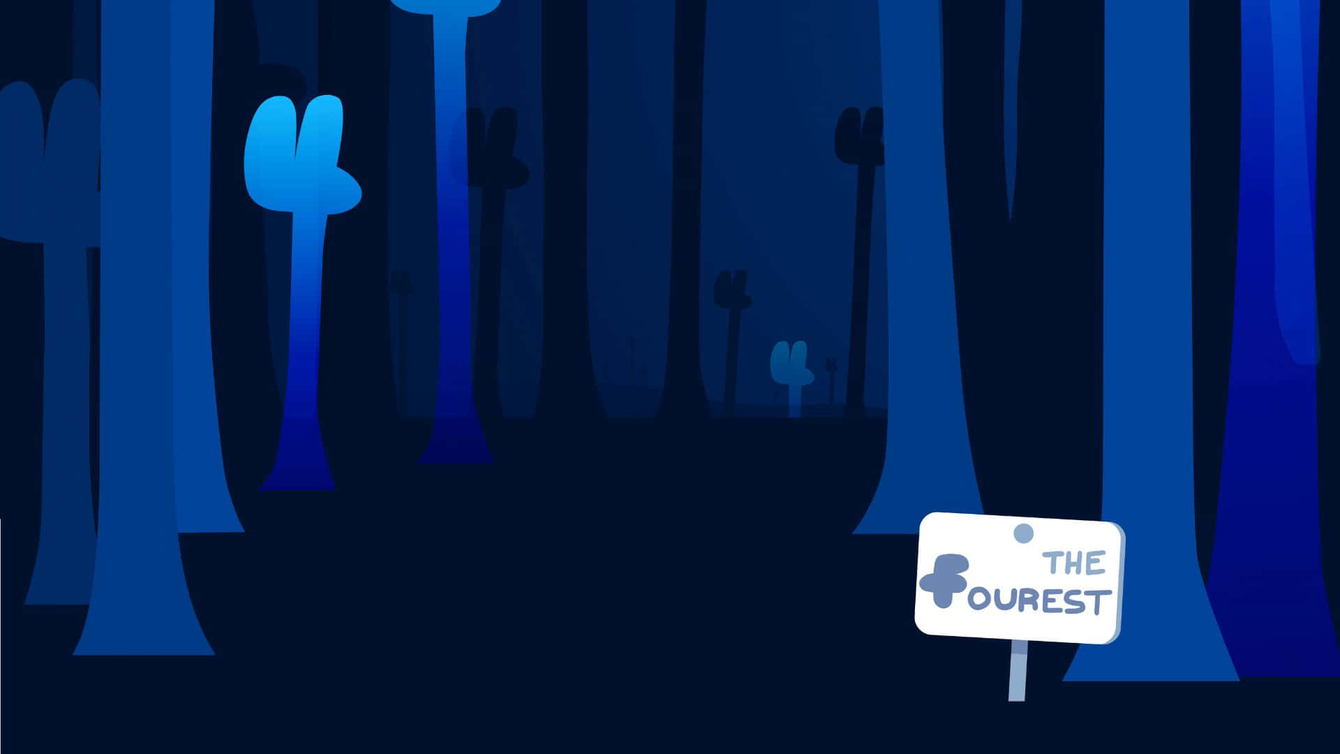 En blå skilt i skoven med et skilt der siger, at jeg er i skoven.