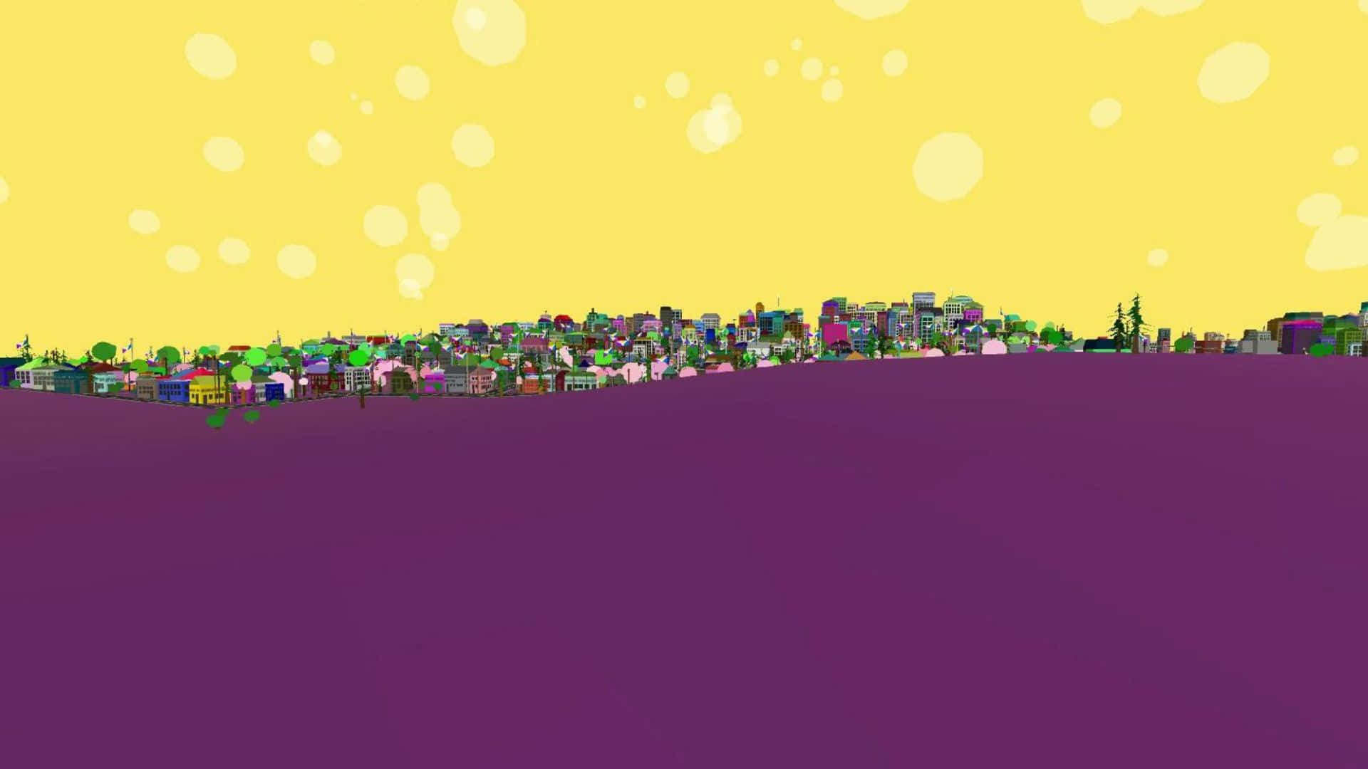 A Purple City With A Yellow Sky
