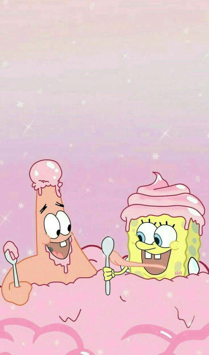Spongebob Squarepants In A Pink Bath Wallpaper
