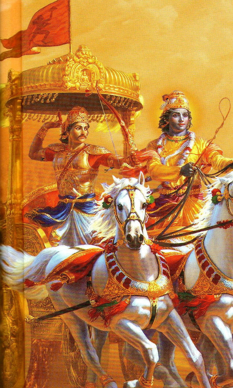 Transcendent Journey - A Stunning Depiction of the Golden Carriage from the Bhagavad Gita Wallpaper